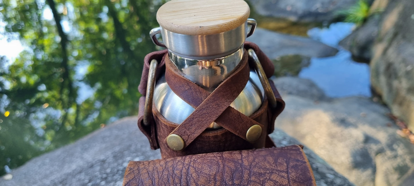 Leather Drink Bottle Holder with Dragon Eye