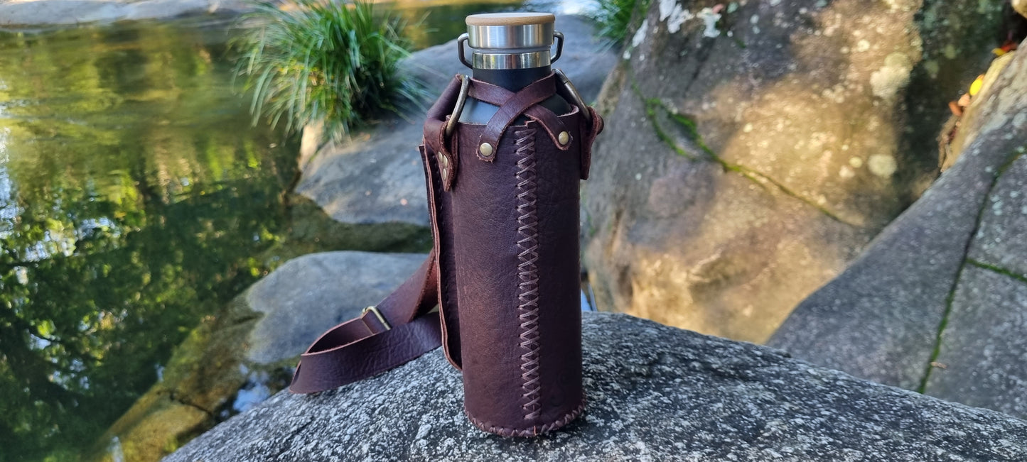 Leather Drink Bottle Holder with Dragon Eye