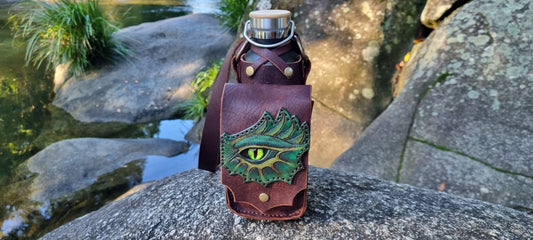 Leather Drink Bottle Holder with Dragon Eye