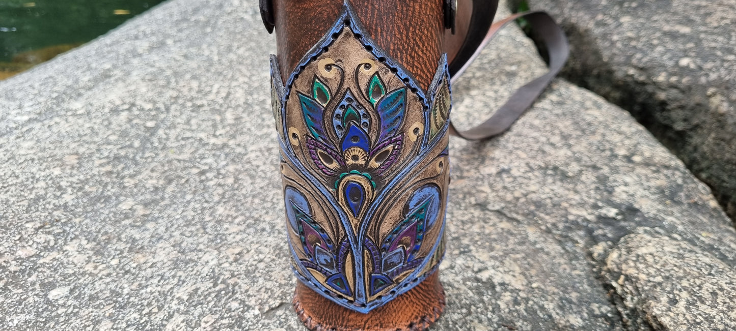 Carved Leather Drink Bottle Holder