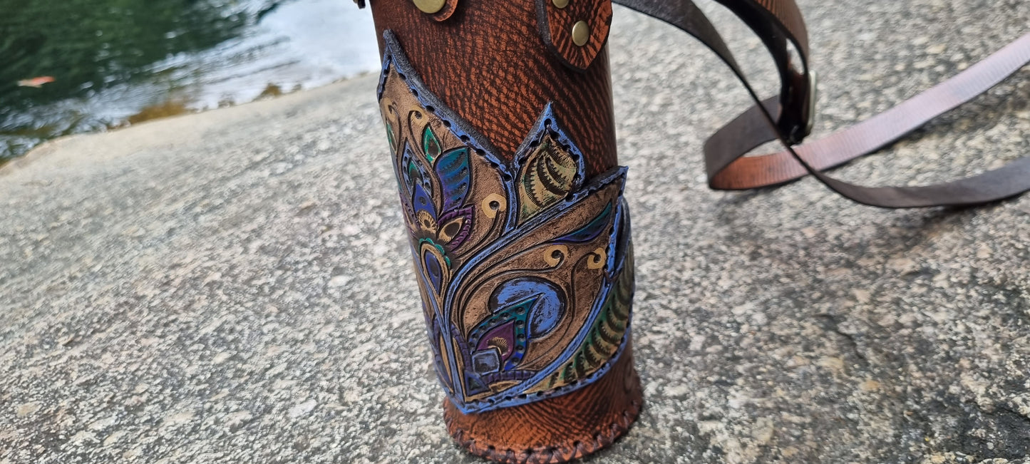Carved Leather Drink Bottle Holder