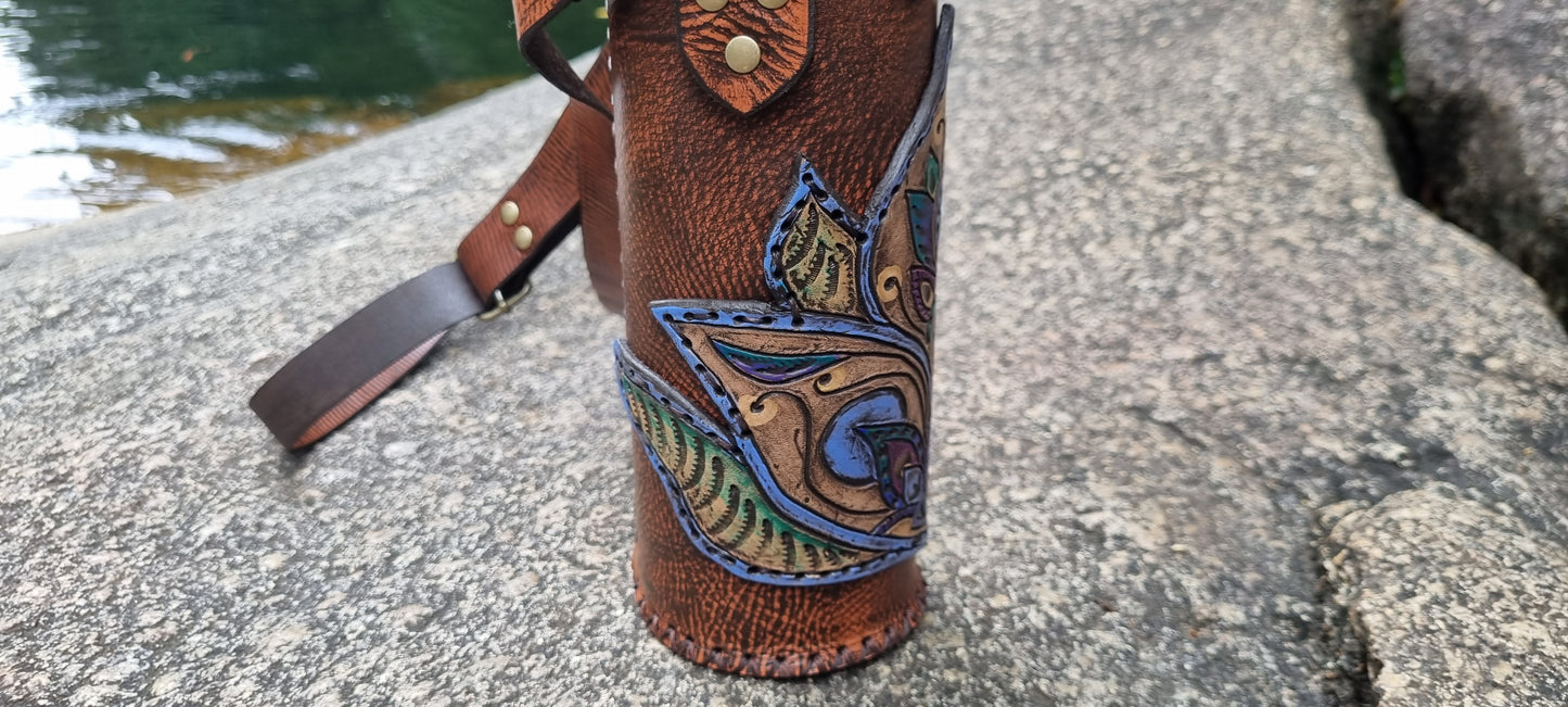 Carved Leather Drink Bottle Holder