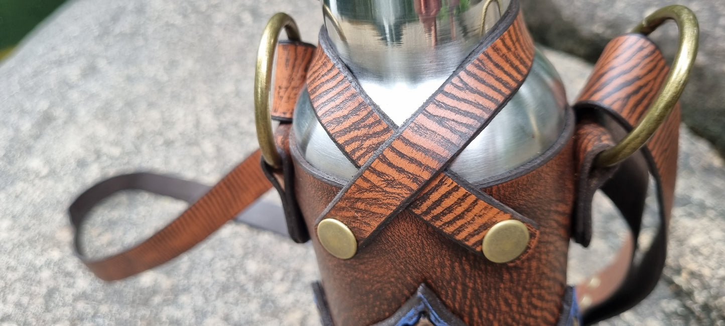 Carved Leather Drink Bottle Holder