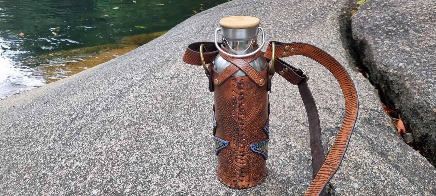 Carved Leather Drink Bottle Holder