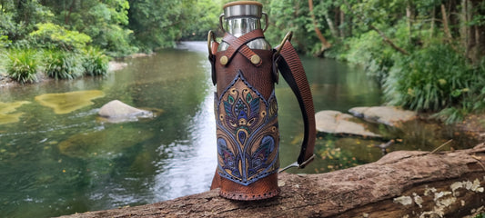 Carved Leather Drink Bottle Holder