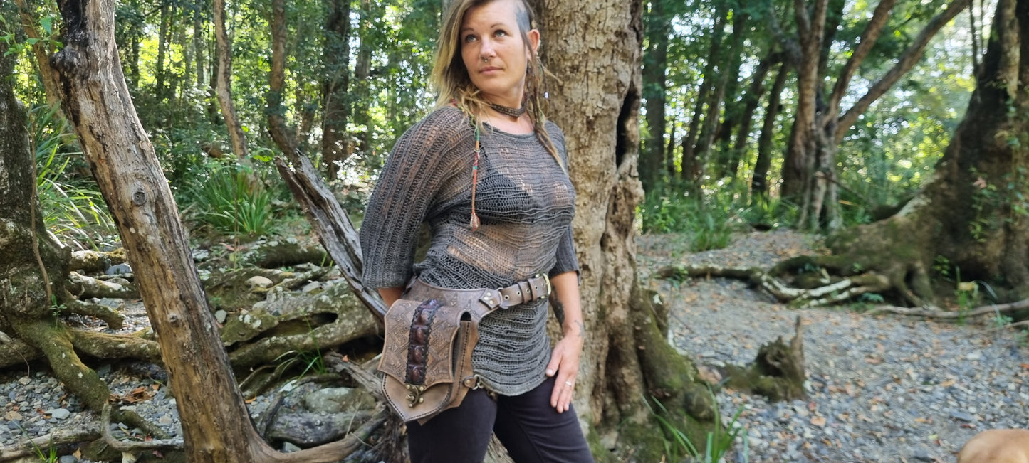 Carved Tribal Crocodile Drop Leg Bag