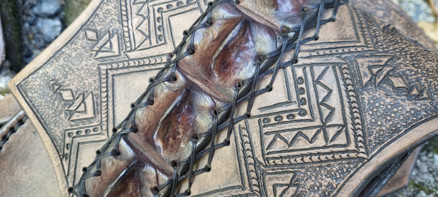 Carved Tribal Crocodile Drop Leg Bag