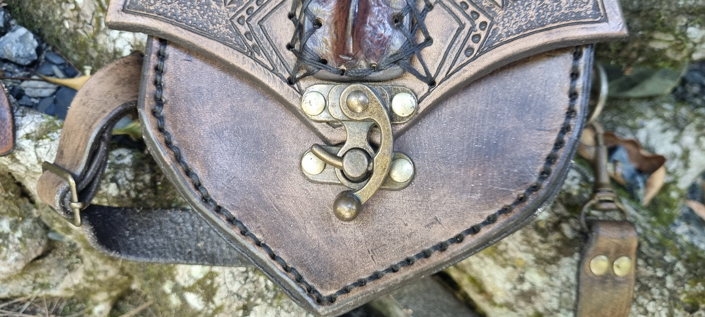 Carved Tribal Crocodile Drop Leg Bag