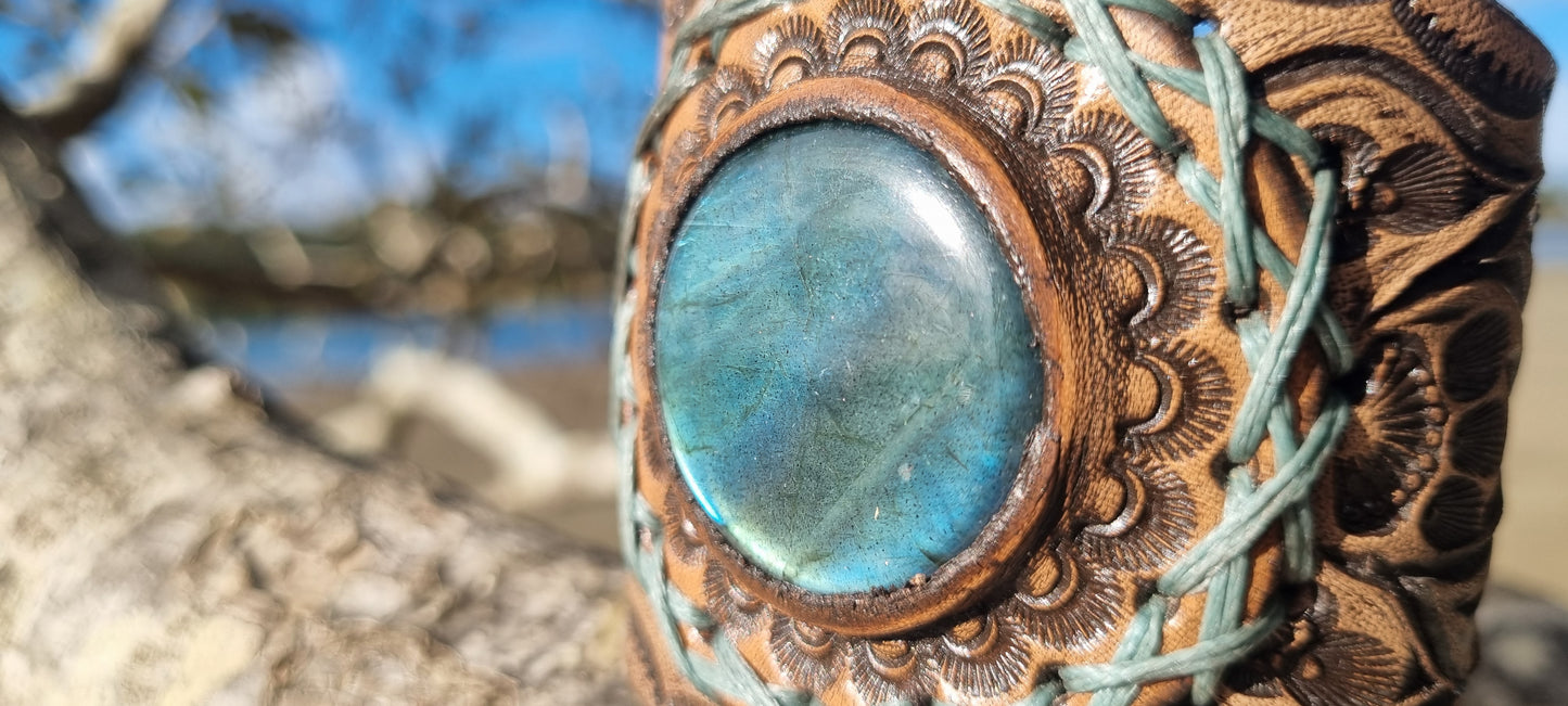 Labrodorite Leather Cuff