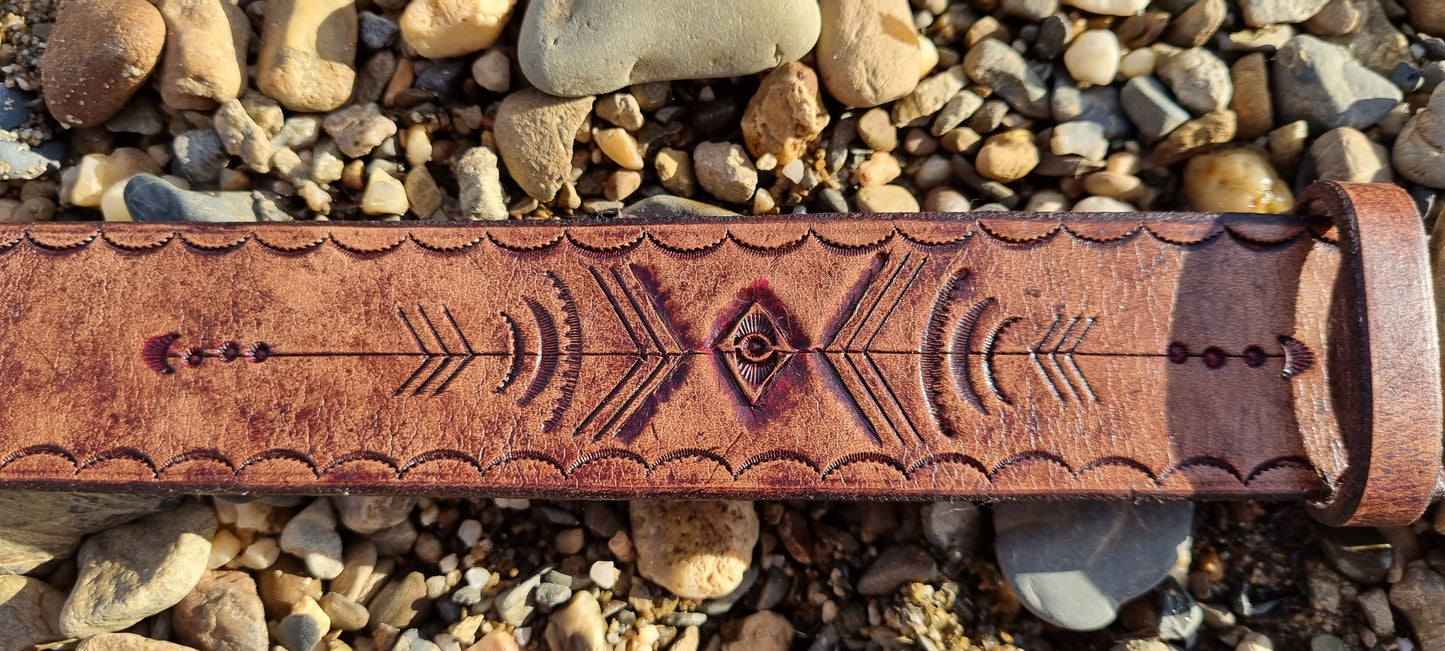 Stamped and carved leather belt