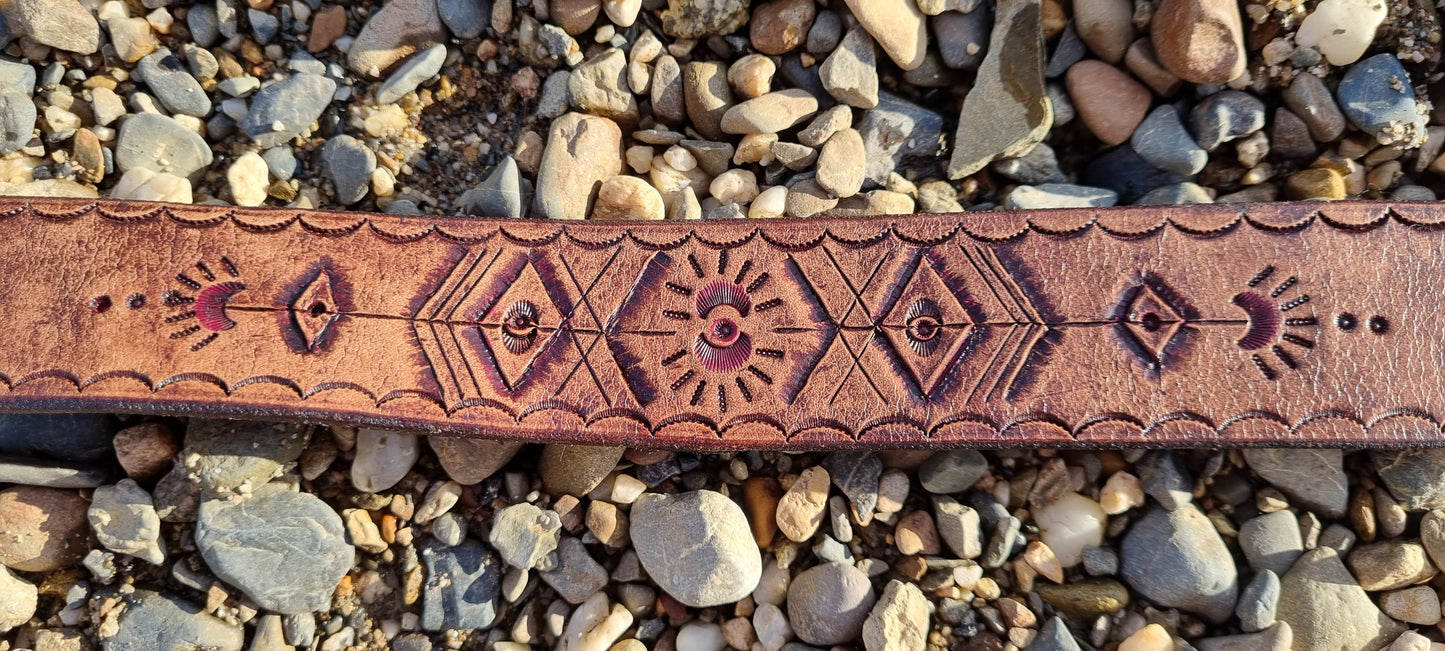 Stamped and carved leather belt