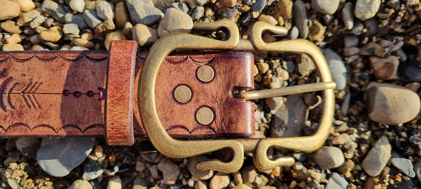 Stamped and carved leather belt