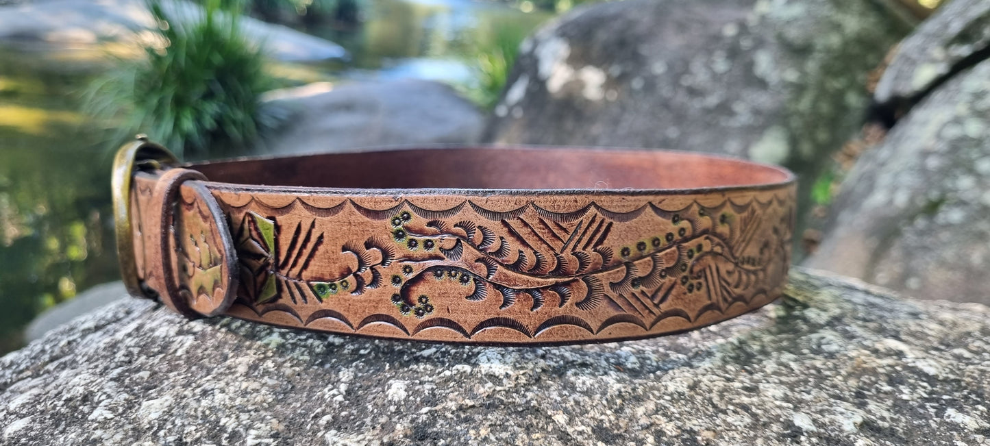 Stamped and carved leather belt