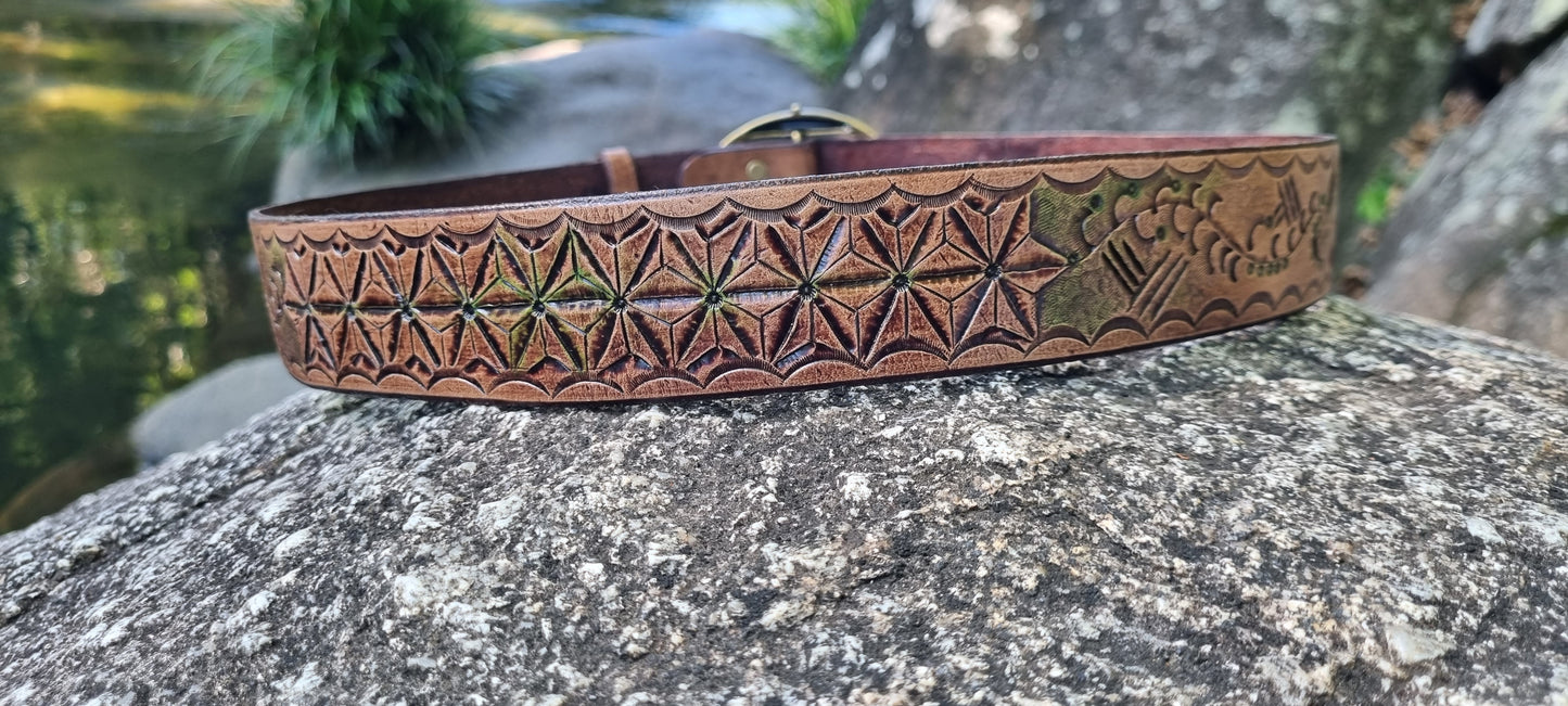 Stamped and carved leather belt