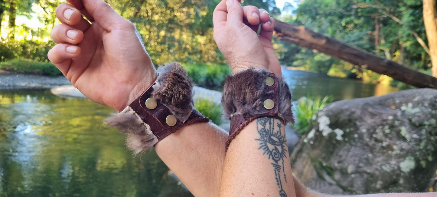 Rabbit fur leather cuffs