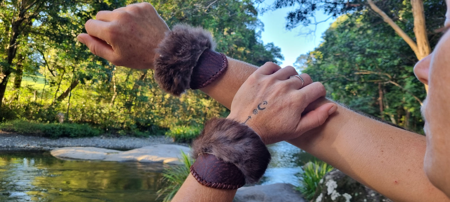 Rabbit fur leather cuffs