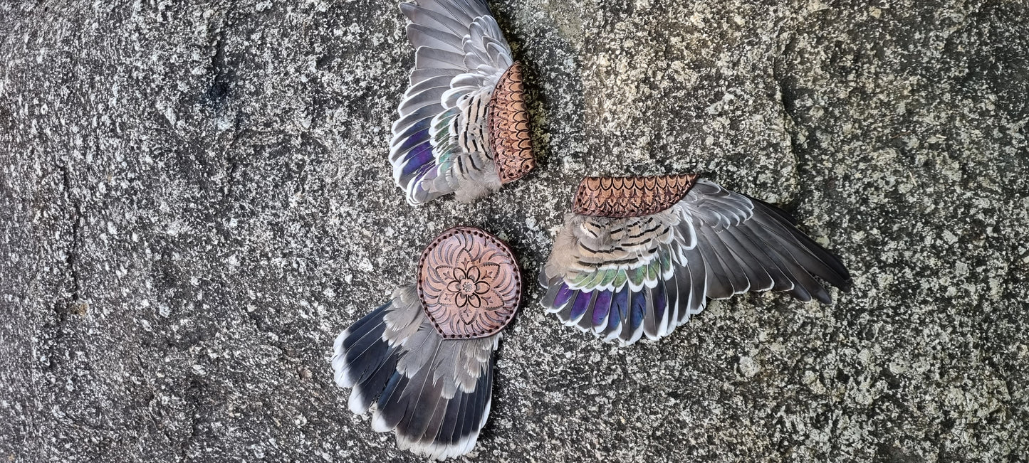 Crested pigeon wing and tail smudge fans