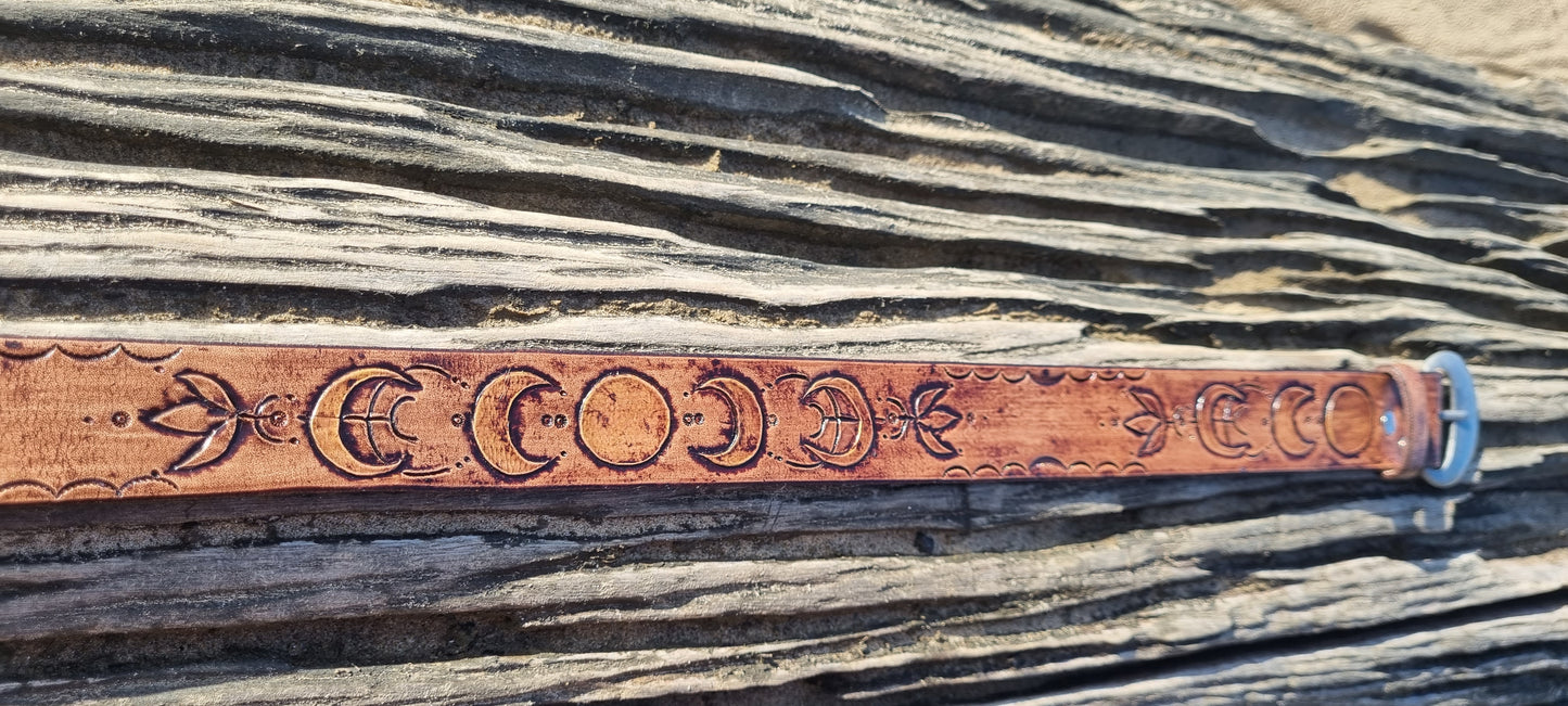 Custom stamped and carved leather belt