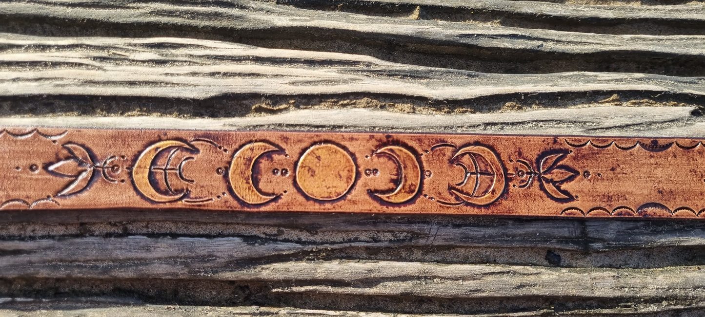 Custom stamped and carved leather belt