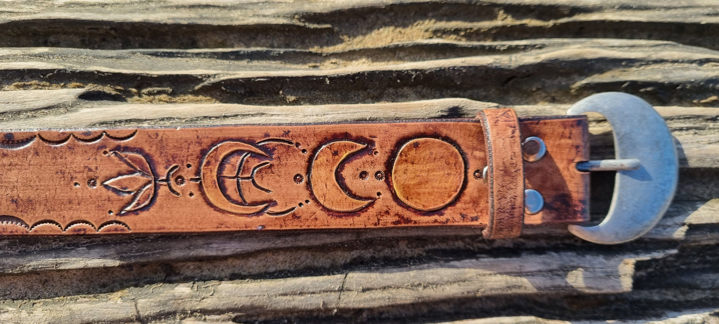 Custom stamped and carved leather belt