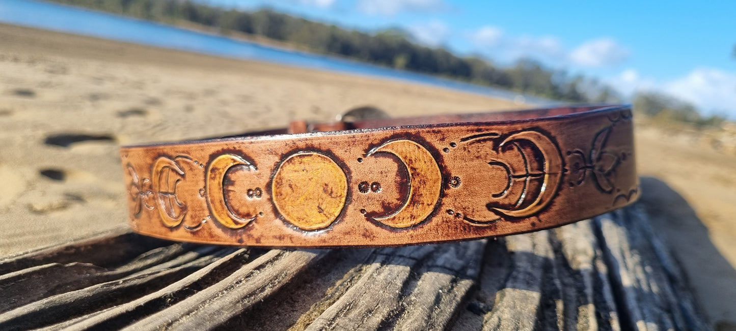 Custom stamped and carved leather belt