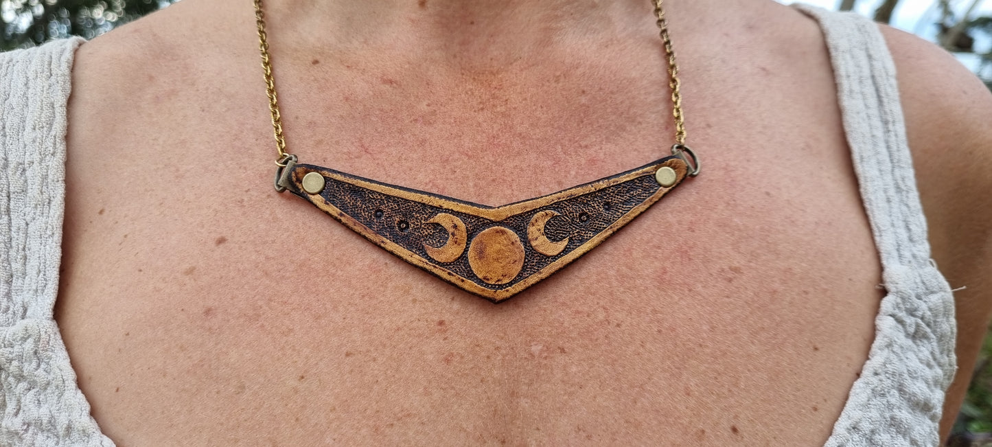 Leather moon necklace