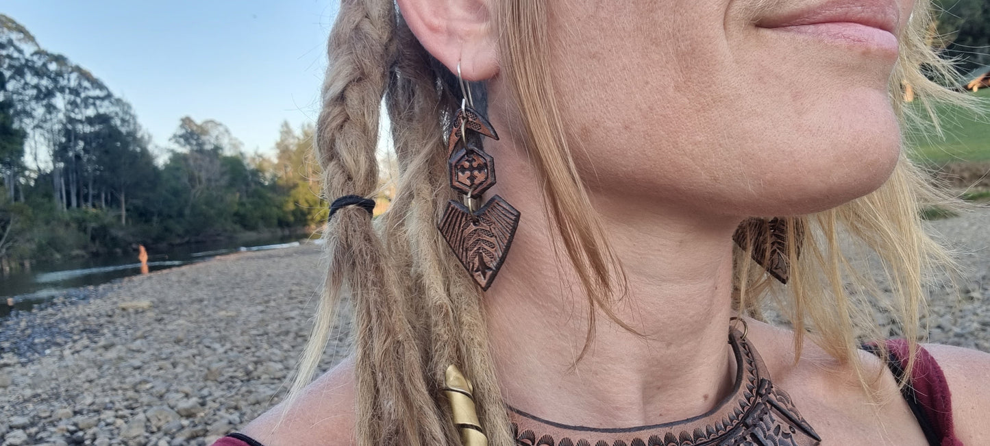 Tribal leather earrings