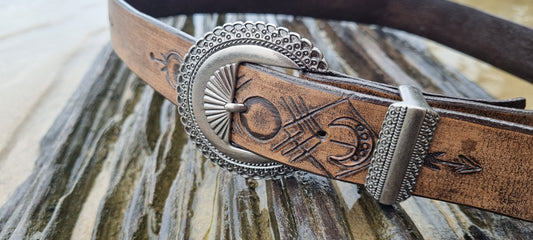 Carved leather belt