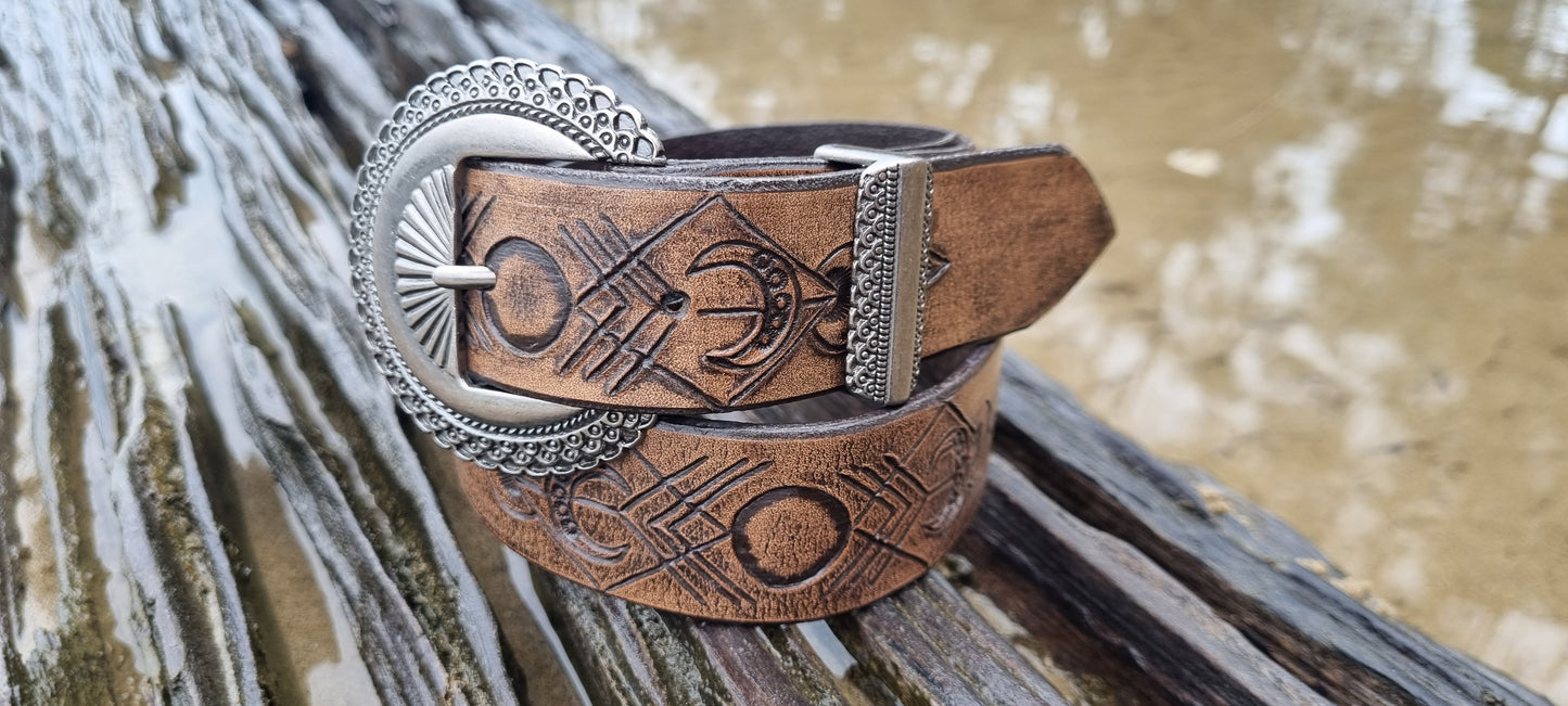 Carved leather belt