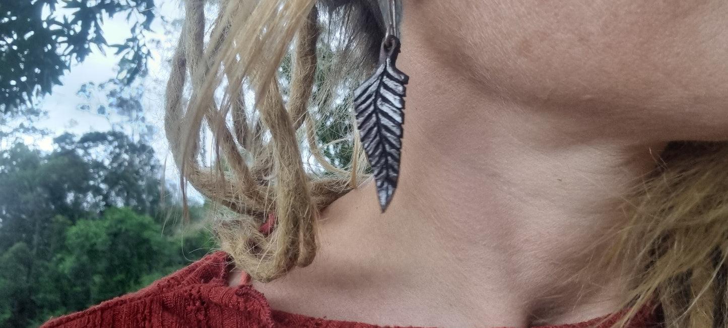 Silver fern leather earrings