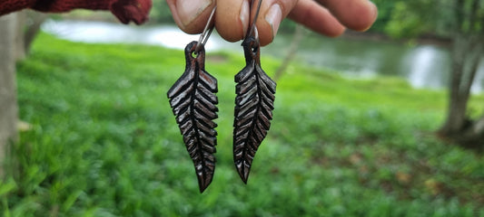 Silver fern leather earrings