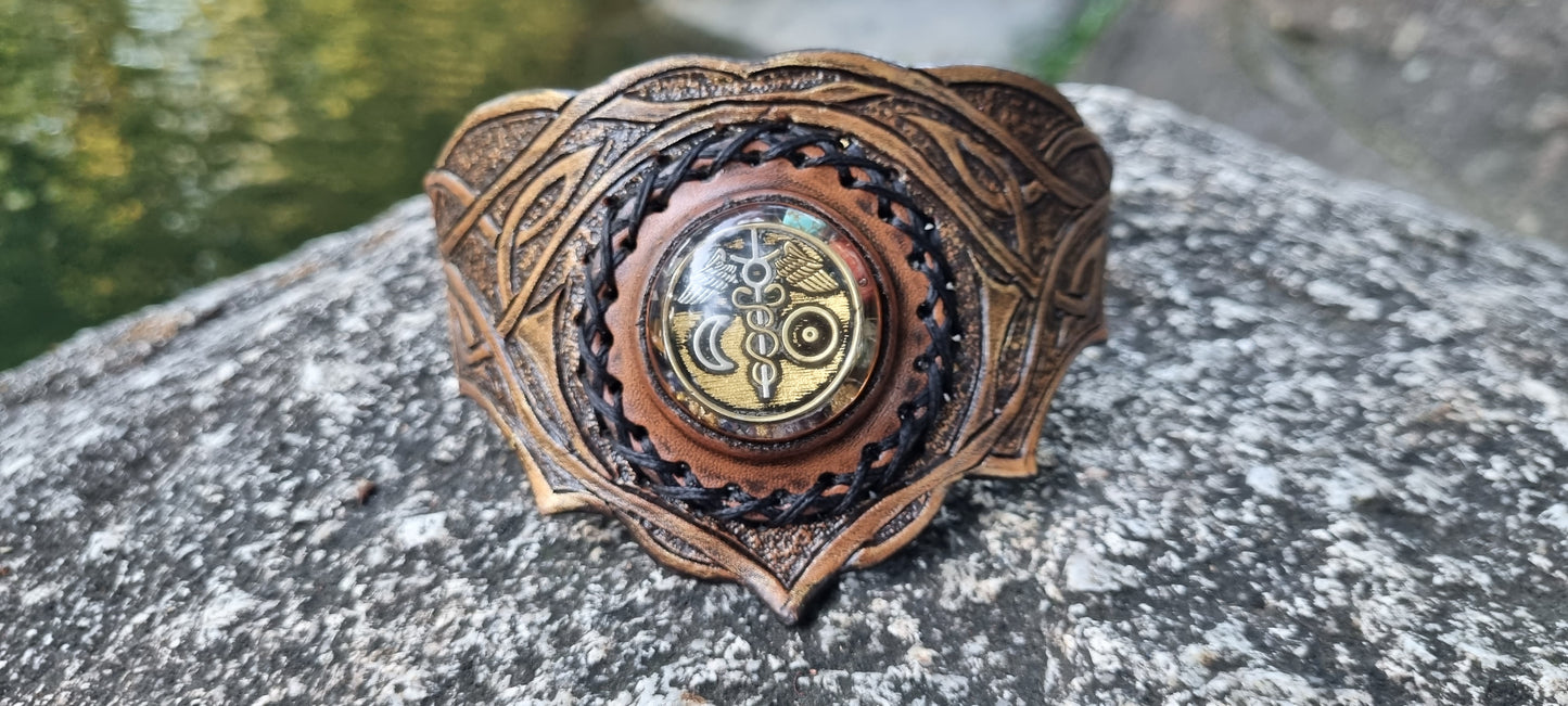 Carved leather organite choker/ necklace