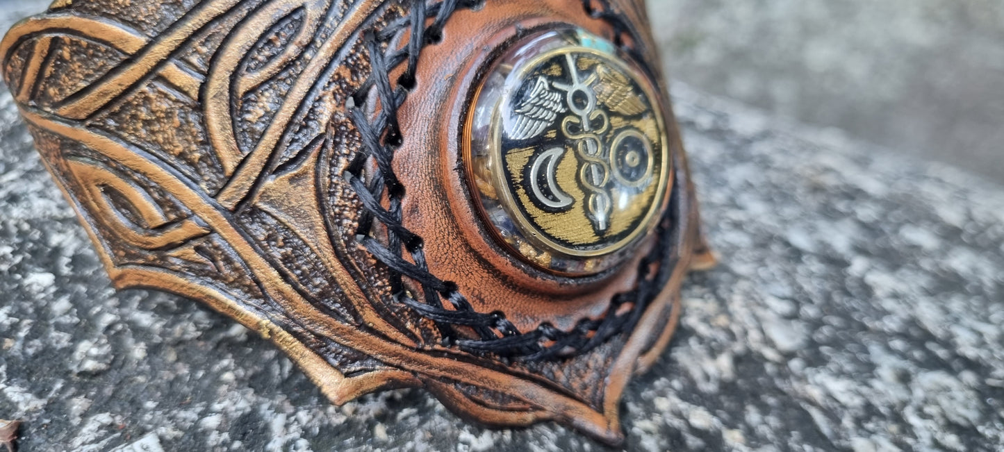 Carved leather organite choker/ necklace