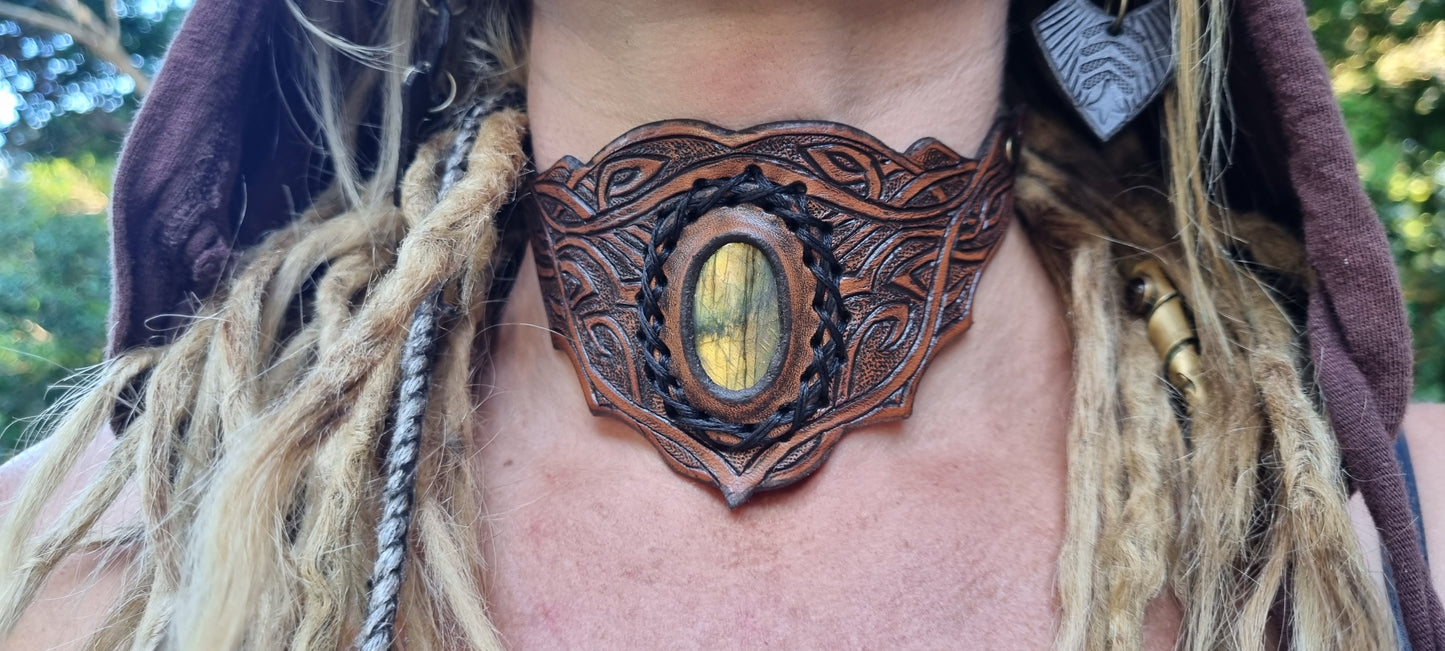 Carved leather choker/ necklace