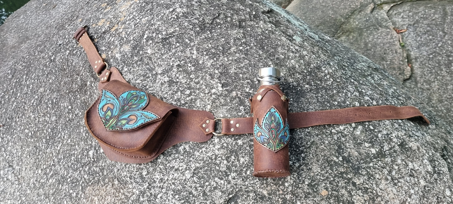 Carved hip bag and matching drink bottle