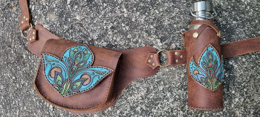 Carved hip bag and matching drink bottle