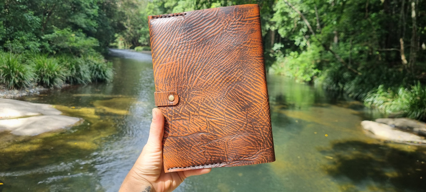 Carved journal cover with labrodorite