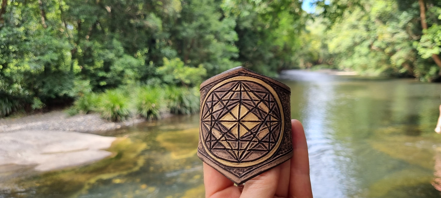 Sacred geometry leather cuff