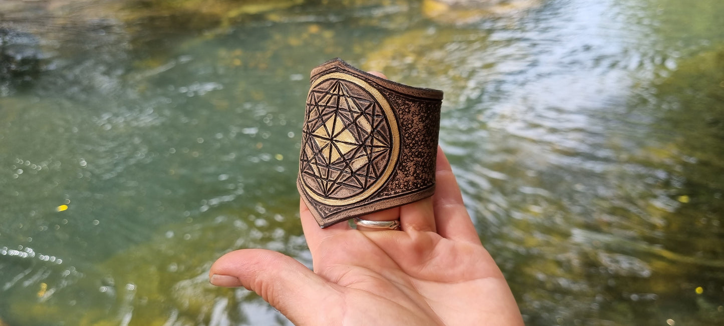 Sacred geometry leather cuff