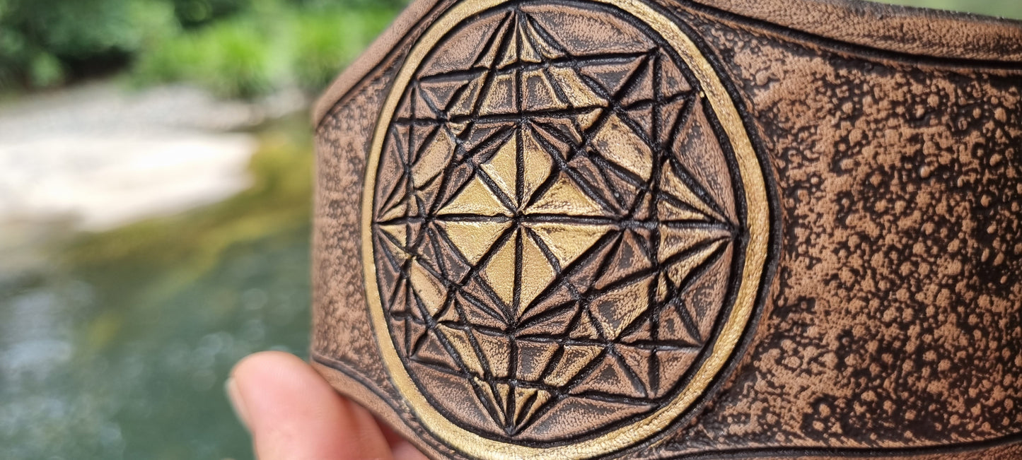 Sacred geometry leather cuff