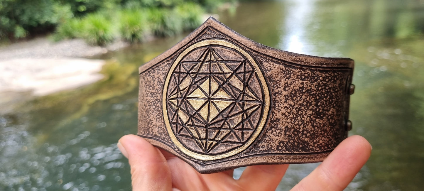 Sacred geometry leather cuff