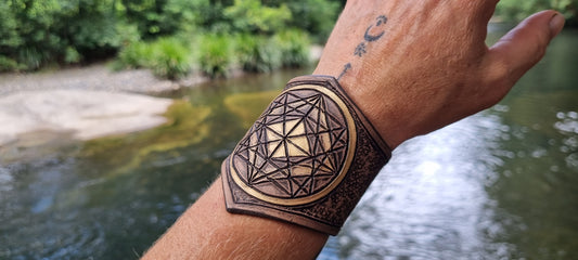 Sacred geometry leather cuff