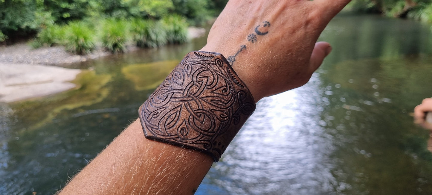 Celtic design leather cuff