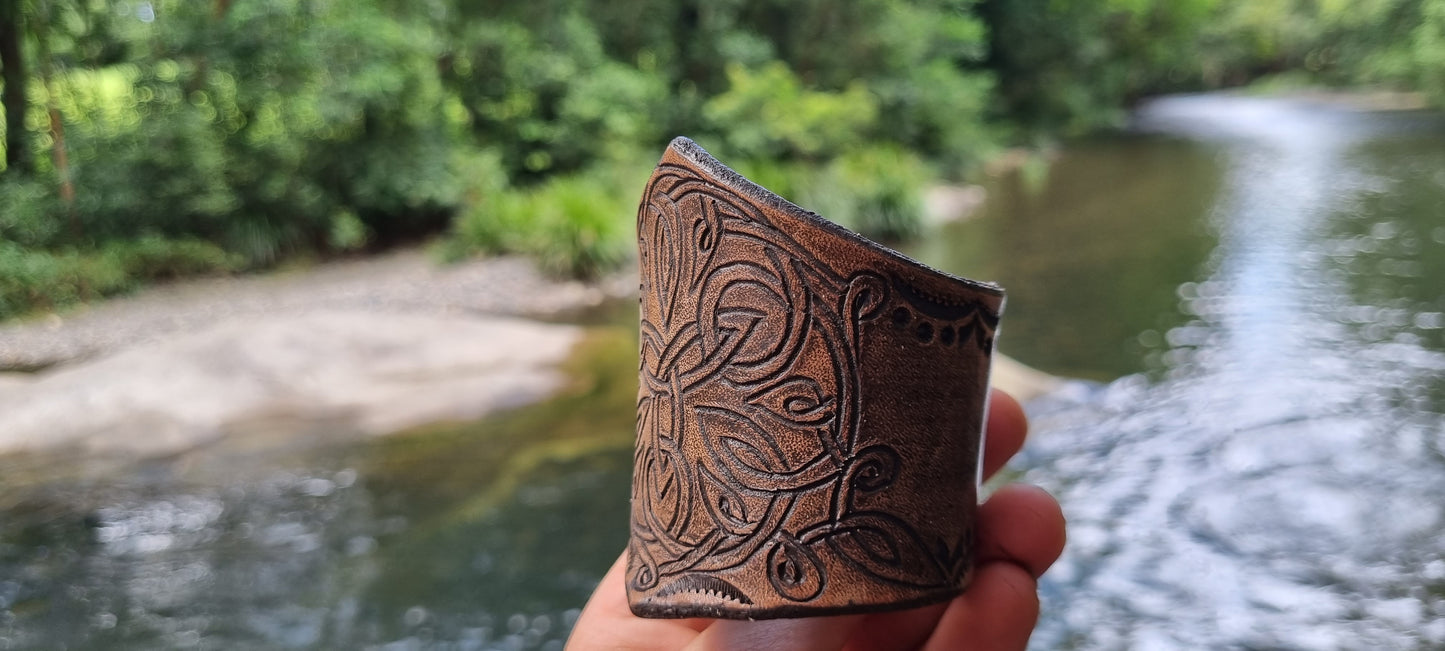 Celtic design leather cuff