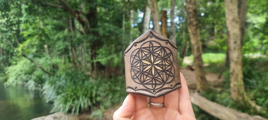 Sacred geometry leather cuff