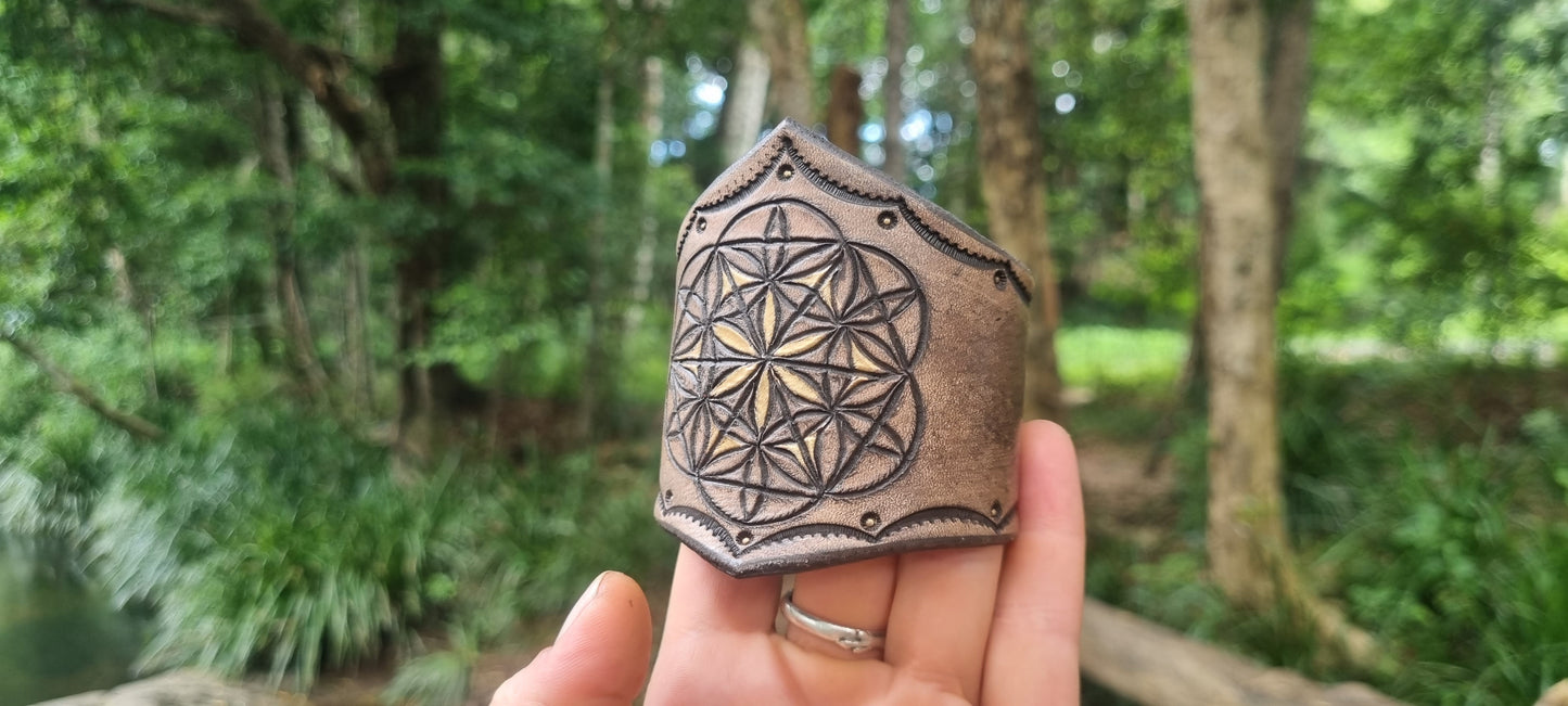 Sacred geometry leather cuff