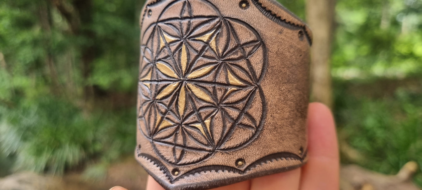 Sacred geometry leather cuff