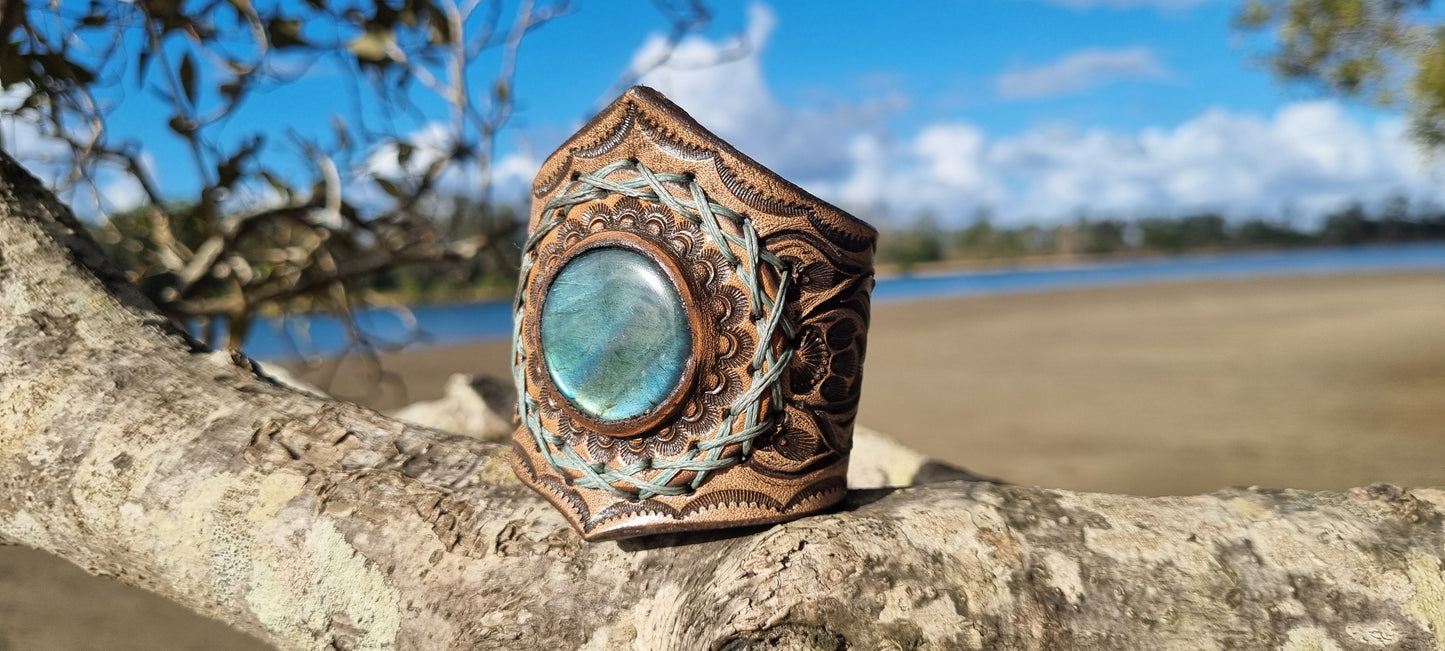 Labrodorite Leather Cuff