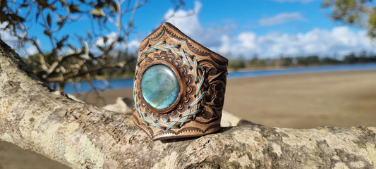 Labrodorite Leather Cuff