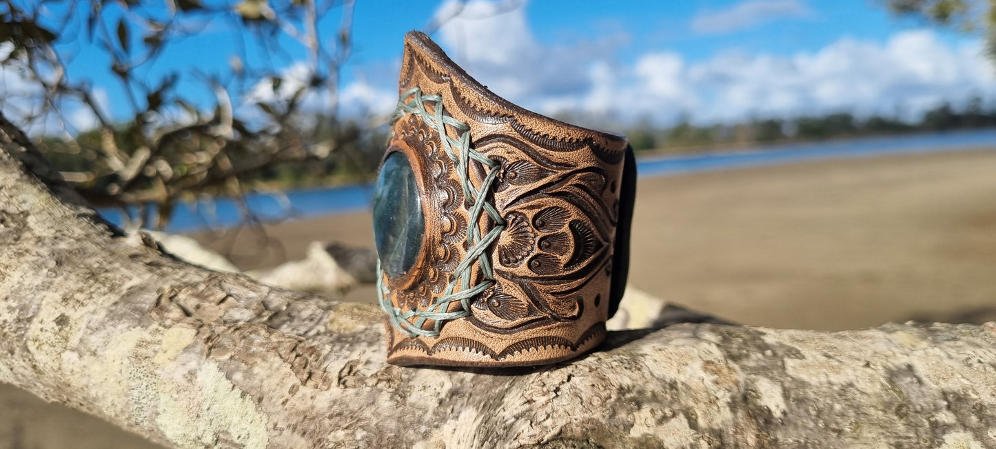 Labrodorite Leather Cuff